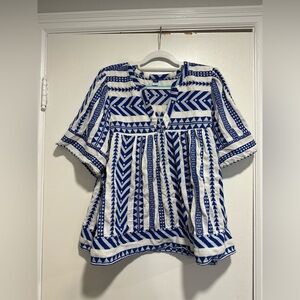 Old Navy Women’s Sz: XXL Navy & White Geometric Aztec Print Bell Sleeve Top.
